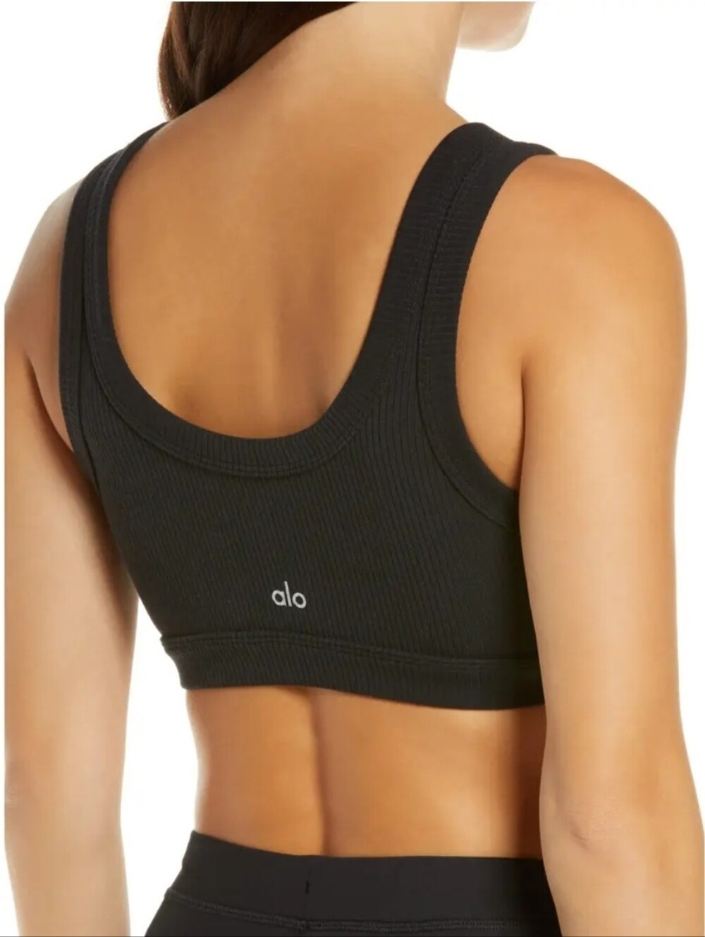Alo Black Ribbed Wellness Slort Bra Size S
